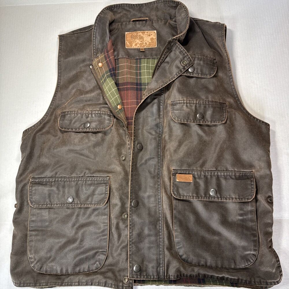Vintage Outback Overlander Vest Jacket Mens L Brown Waxed Flannel Lined RARE